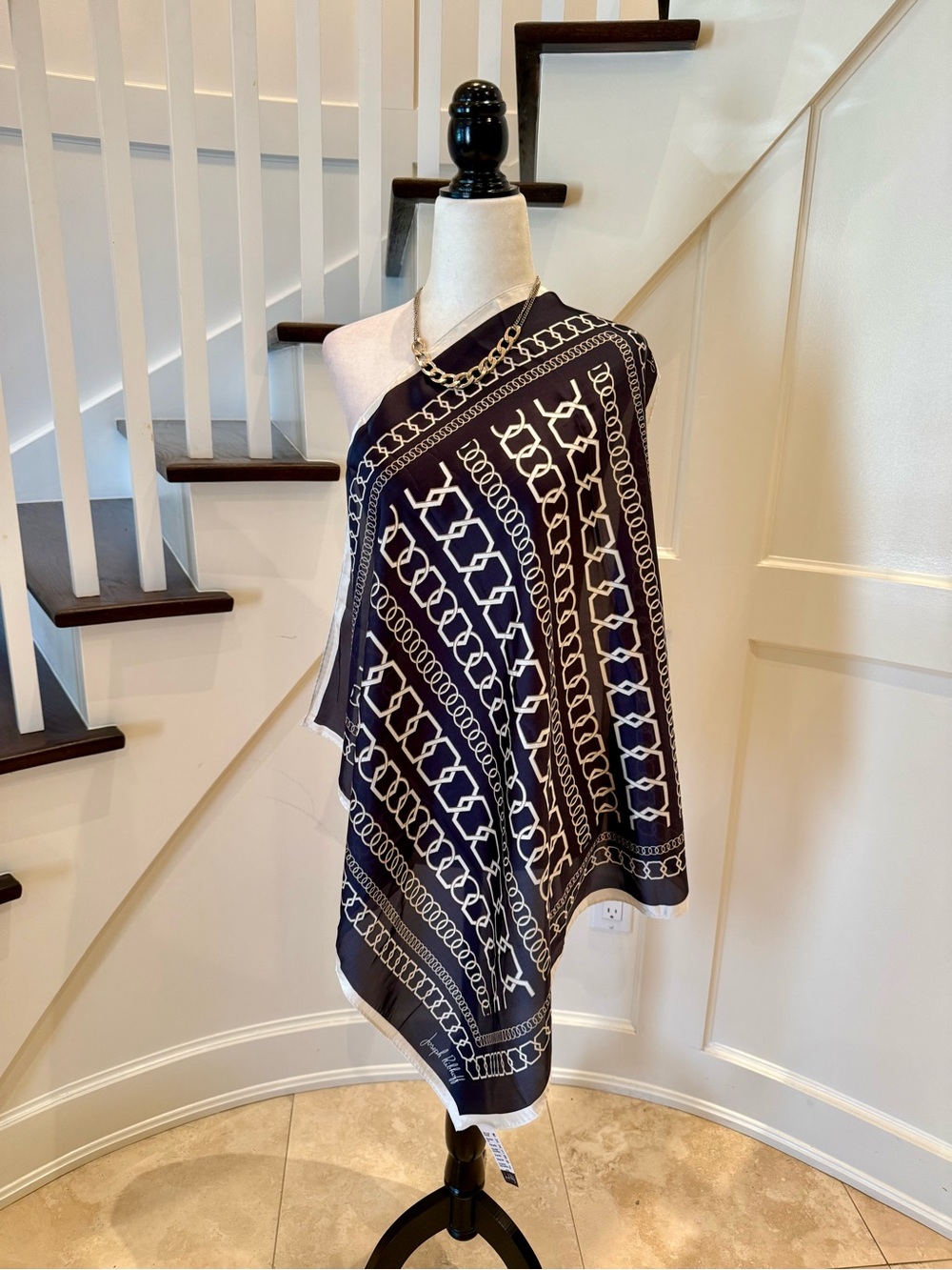 Navy Chain-Link Scarf by Joseph Ribkoff